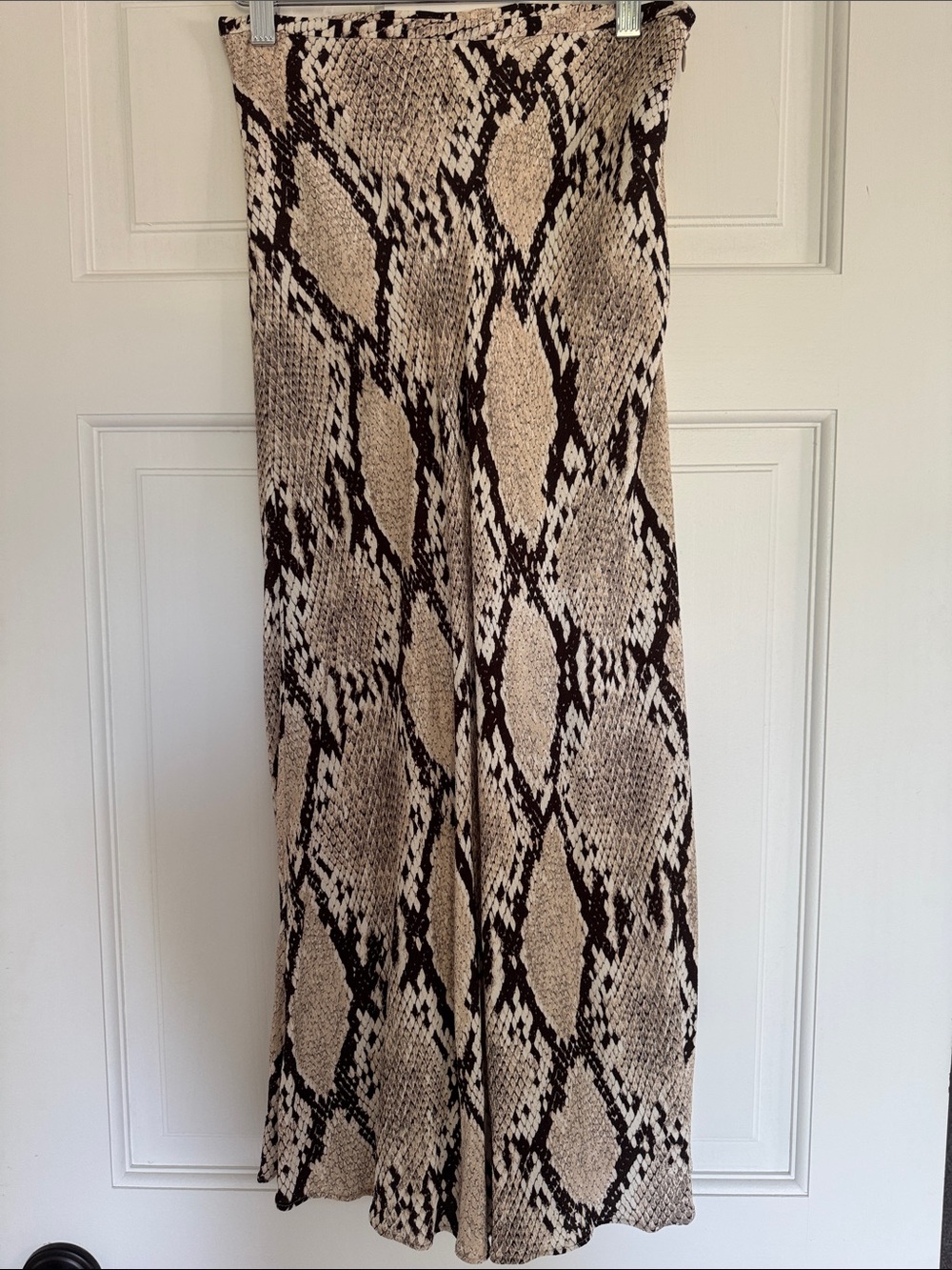 H&M Beige and Black Snake-Print Midi Skirt
